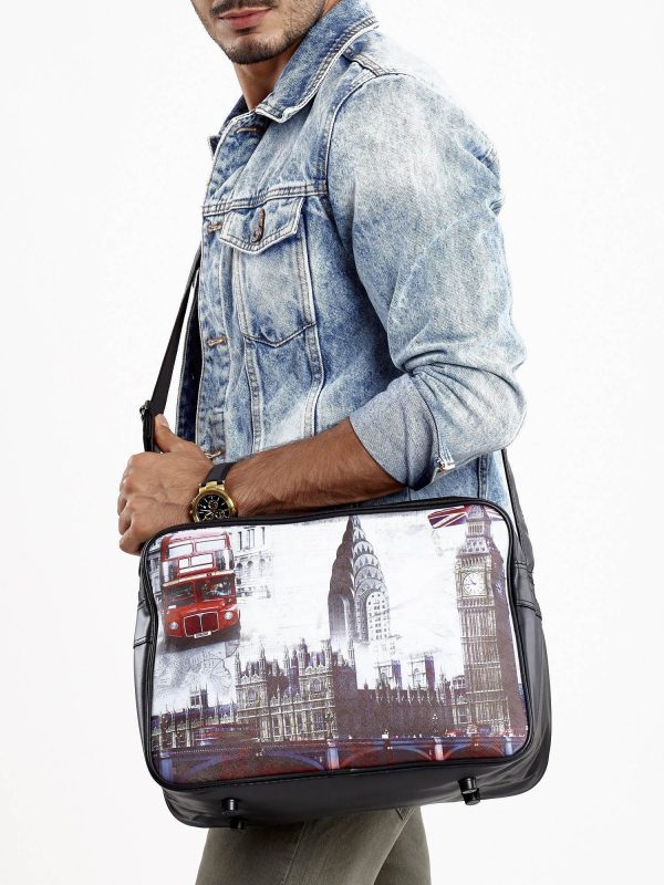 Wholesale Black Men's Shoulder Bag with London Motif