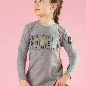 Wholesale Grey girl's tunic with print and applique