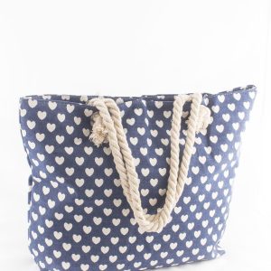 Wholesale Navy Blue Large Marine Bag with Hearts Printed