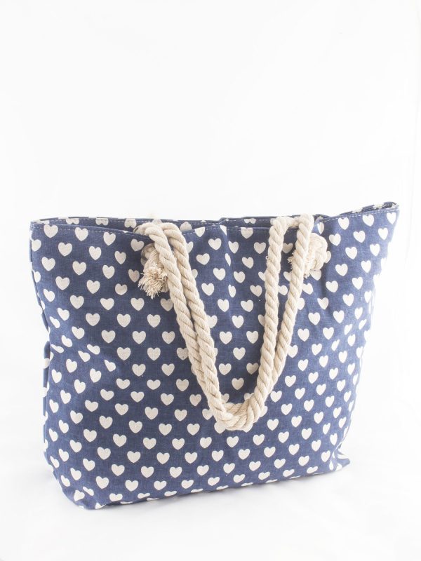 Wholesale Navy Blue Large Marine Bag with Hearts Printed