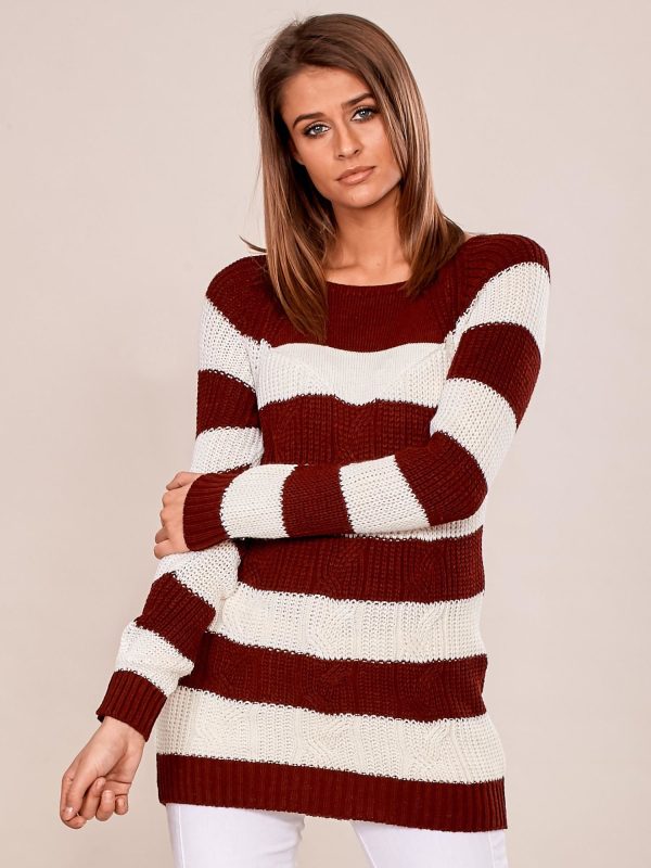 Wholesale Burgundy striped women's sweater