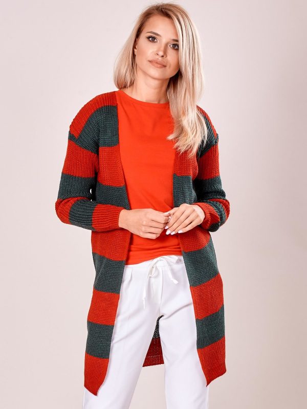 Wholesale Red khaki sweater with stripes