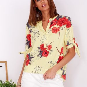 Wholesale Yellow floral blouse with buttons and bindings