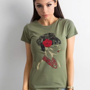 Wholesale Khaki cotton t-shirt with print