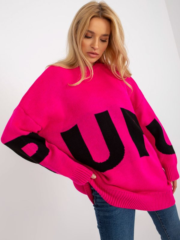 Wholesale Fuchsia long oversize sweater with wool RUE PARIS