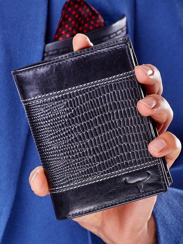 Wholesale Black Leather Wallet with Embossed Pattern