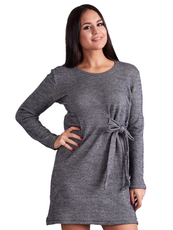 Wholesale Gray striped dress with binding