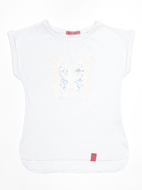 Wholesale White t-shirt for girl with sequin butterfly