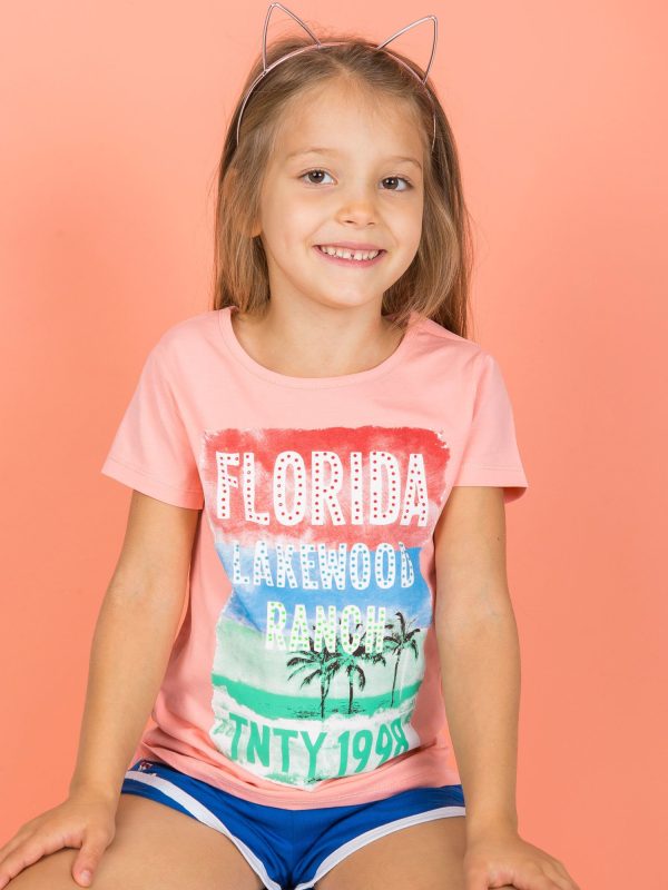 Wholesale Peach t-shirt for girl with inscriptions