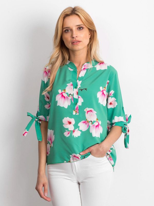 Wholesale Green airy floral blouse with bindings