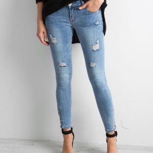 Wholesale Blue skinny jeans with abrasions