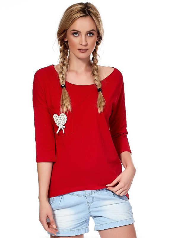 Wholesale Red blouse with a heart of beads