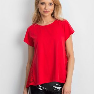 Wholesale Red blouse with lace insert on the back