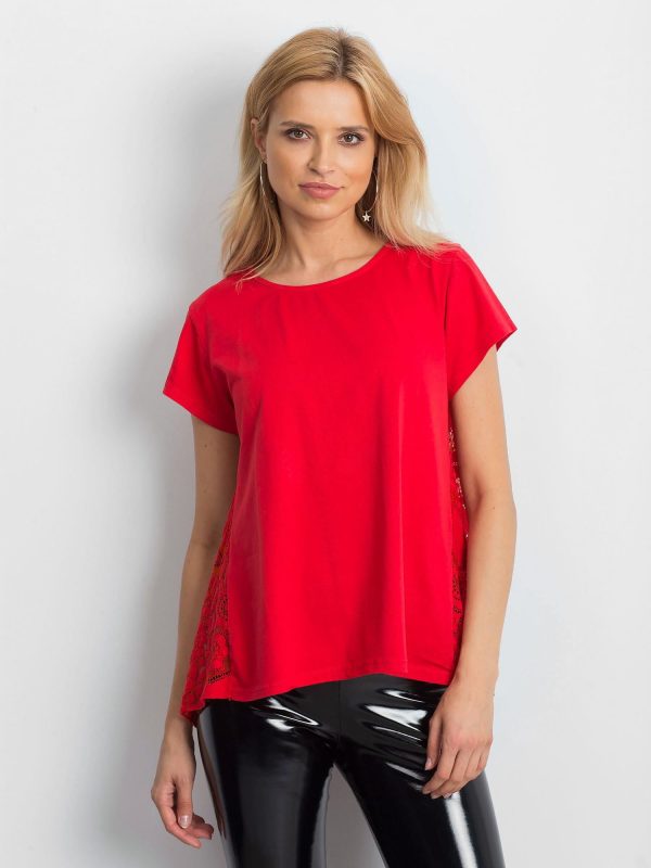 Wholesale Red blouse with lace insert on the back