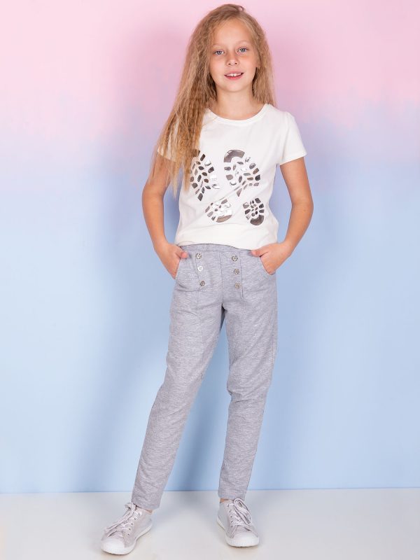 Wholesale Sweatpants for girl light gray with buttons