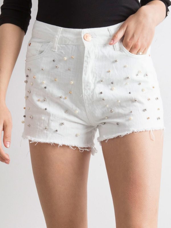 Wholesale Denim shorts white with pearls