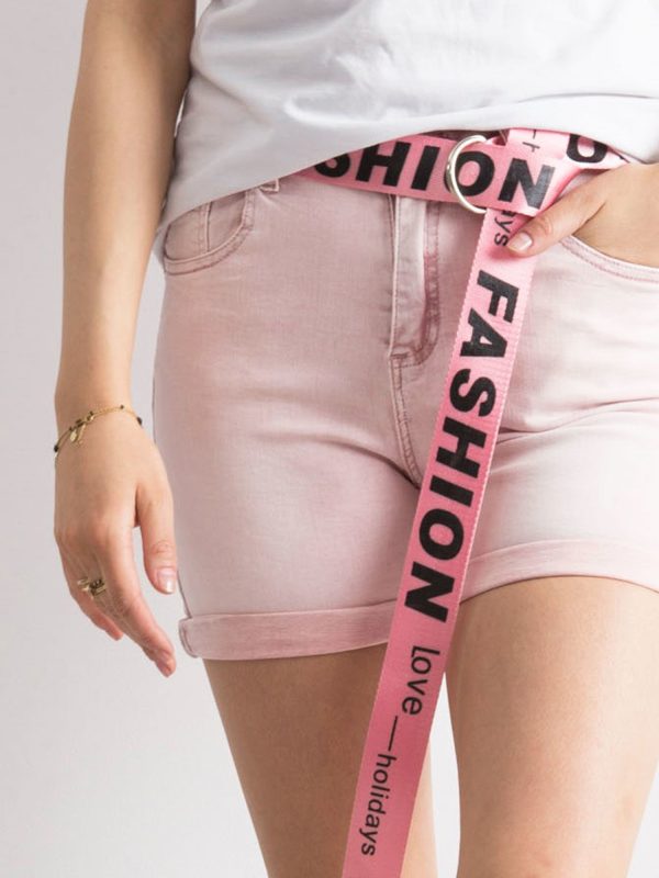 Wholesale Pink denim bermuda with inscription belt