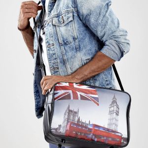 Wholesale Black eco-leather men's bag with London motif