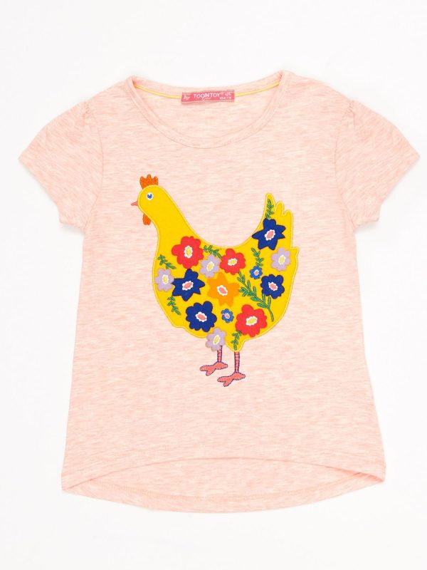 Wholesale Pink melange girl t-shirt with chickens