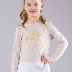 Wholesale Beige girl blouse with inscription and applique