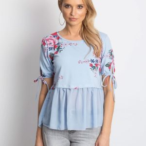 Wholesale Blue floral blouse with chiffon