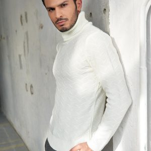 Wholesale Ecru men's turtleneck sweater