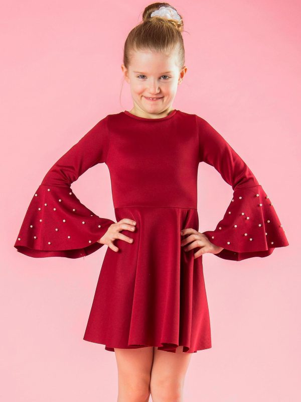 Wholesale Burgundy flared girl dress