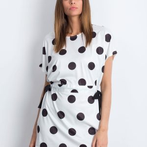 Wholesale White and black oversize dress in dots with binding