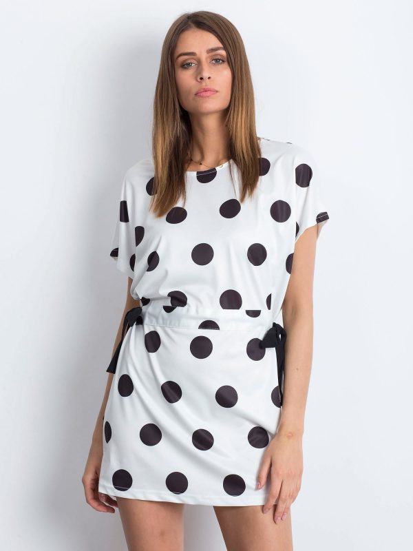 Wholesale White and black oversize dress in dots with binding