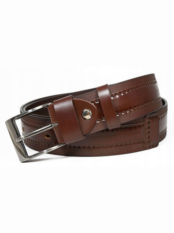 Wholesale Men's Brown Leather Strap with Decorative Stitching