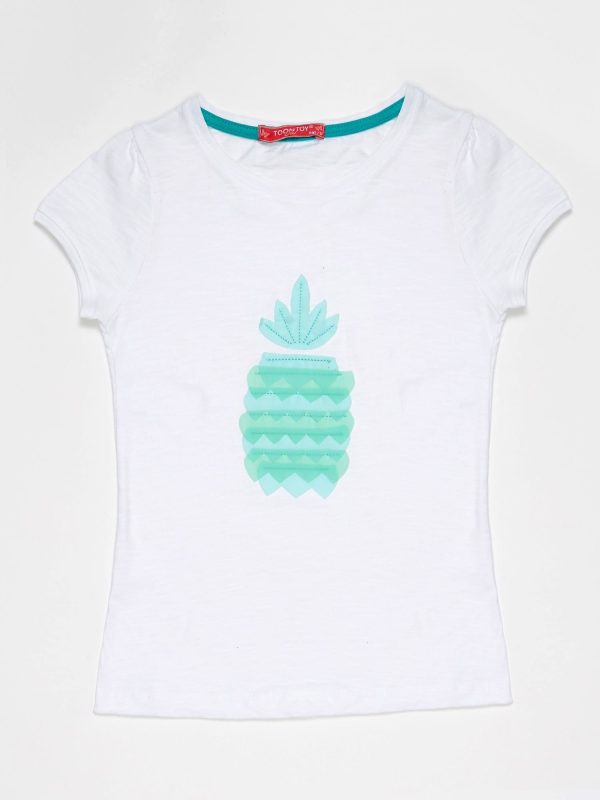 Wholesale White t-shirt for girl with turquoise pineapple