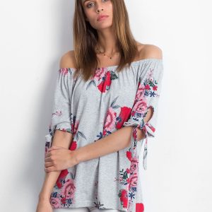 Wholesale Grey Spanish blouse with floral patterns