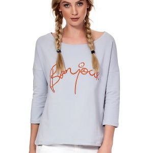 Wholesale Gray blouse with embroidered lettering