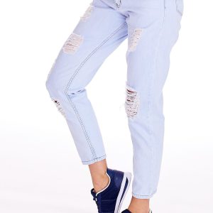 Wholesale Light blue mom jeans pants with holes