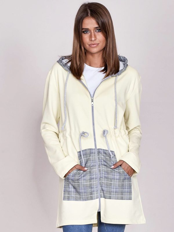 Wholesale Light yellow sweatshirt with hoodie and welts