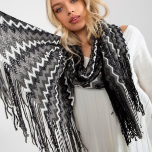 Wholesale Black Womens Patterned Scarf with Fringe