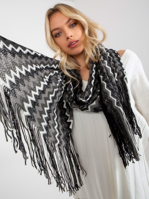 Wholesale Black Womens Patterned Scarf with Fringe