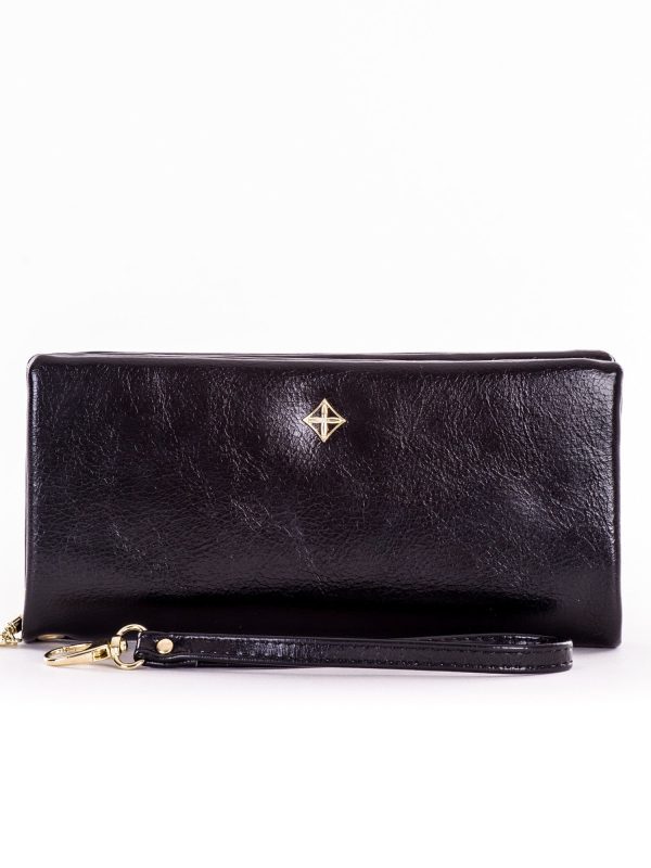 Wholesale Black oblong zipper wallet with decorative pendants