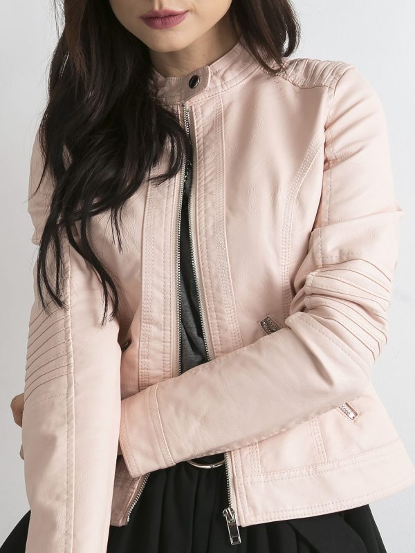 Wholesale Light pink eco-leather jacket with motorcycle inserts