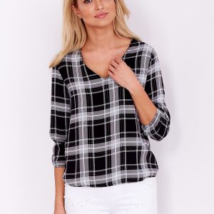 Wholesale Black and grey plaid blouse