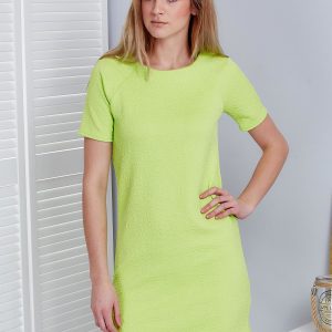 Wholesale Fluo green dress in convex floral pattern