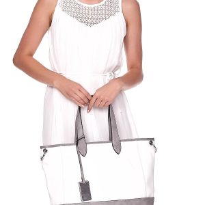 Wholesale White and grey eco leather shopper bag with detachable strap