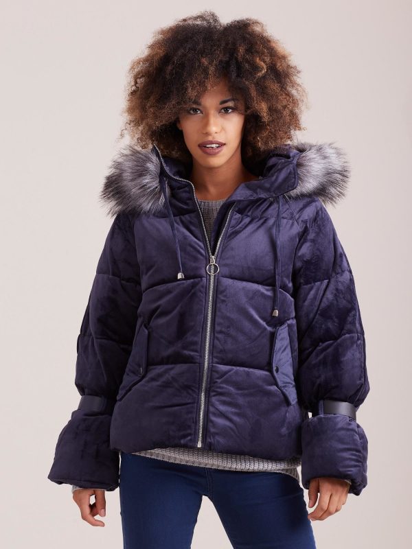 Wholesale Navy Velvet Down Jacket