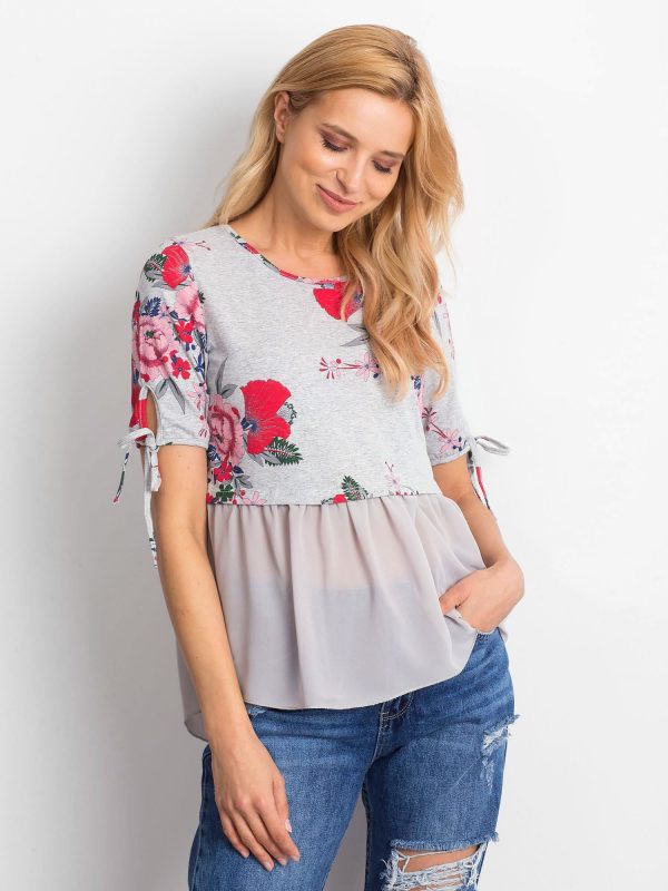 Wholesale Grey floral blouse with chiffon