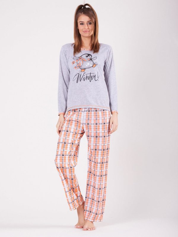 Wholesale Gray-orange pyjamas with plaid motif