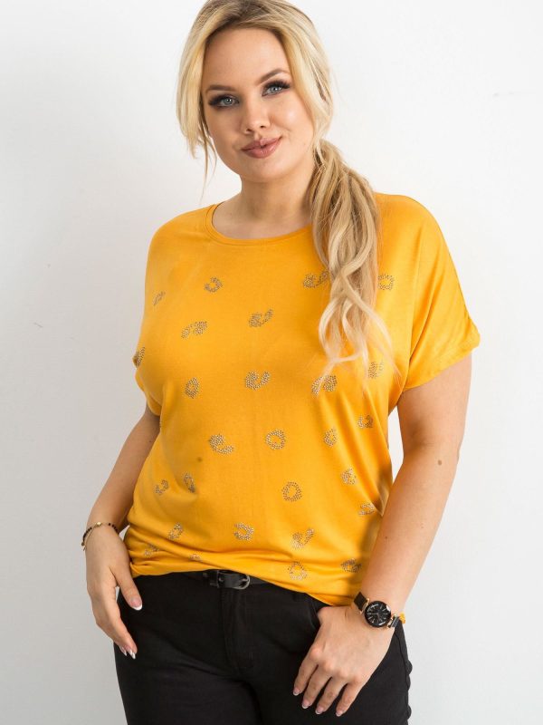 Wholesale Yellow T-shirt for women with plus size applique