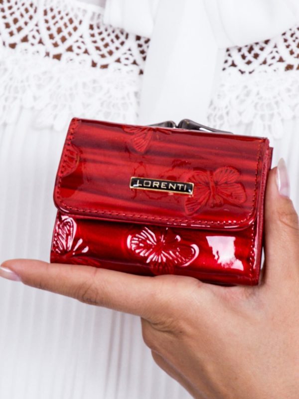 Wholesale Red lacquered wallet with butterflies