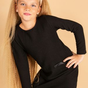 Wholesale Black dress for girl with imitation pocket