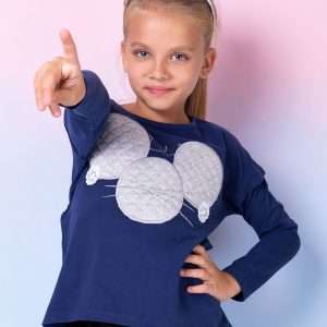 Wholesale Navy blue blouse for girl with quilted insert