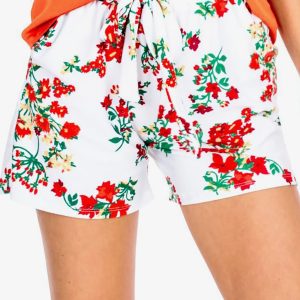 Wholesale White shorts in colorful floral patterns